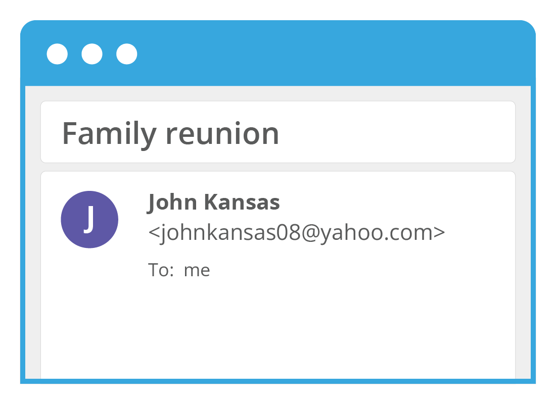 A close up of an email header showing the Display Name John Kansas, and his email address