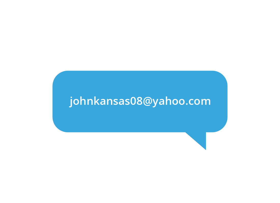 A text message showing the johnkansas08@yahoo.com email address