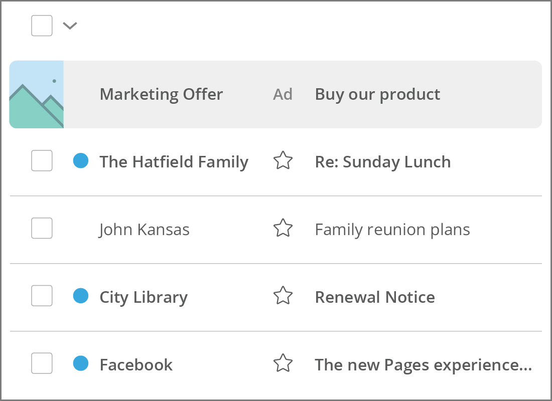 An example of an advertisement as the first item in a Yahoo Mail Inbox