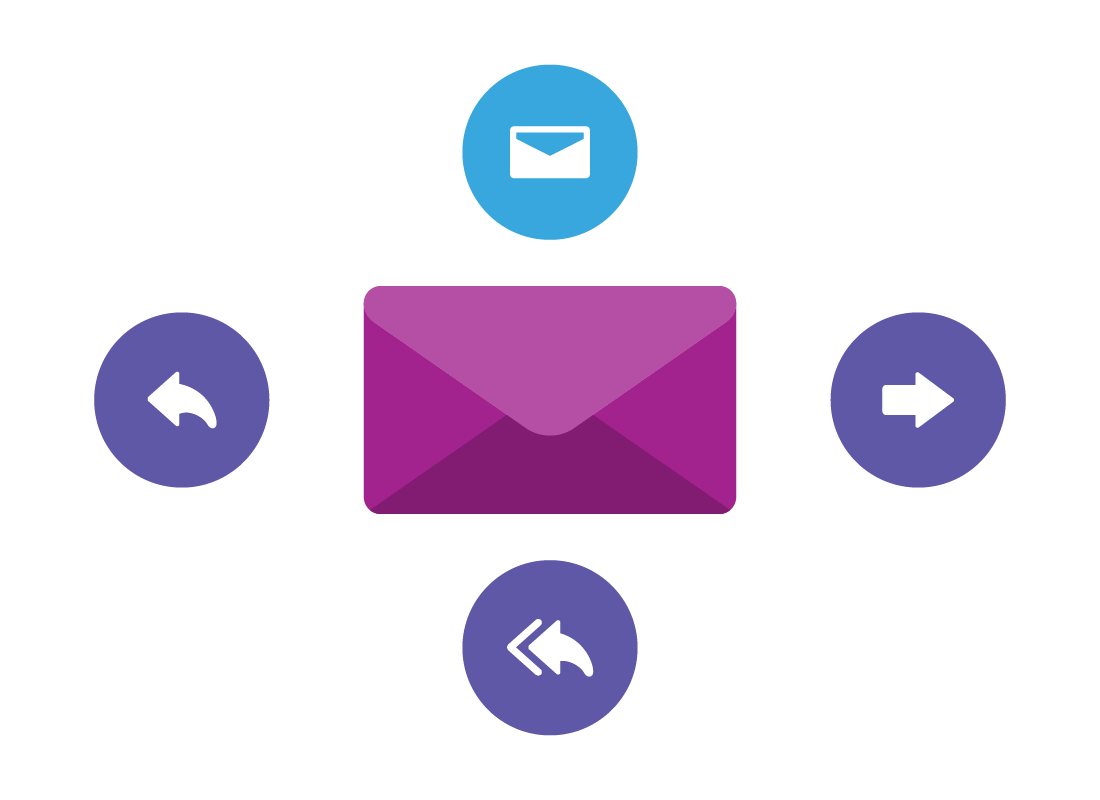 An illustration of an envelope surrounded by the icons for New Email, Forward, Reply All and Reply