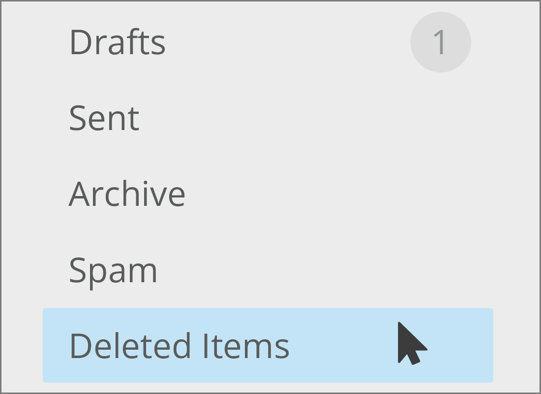 A close up of the Deleted Items folder in Yahoo Mail