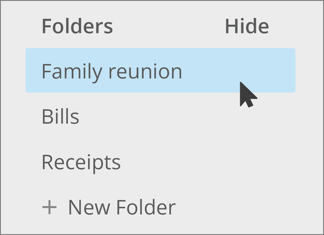 A close up of a Family Reunion folder in Yahoo Mail