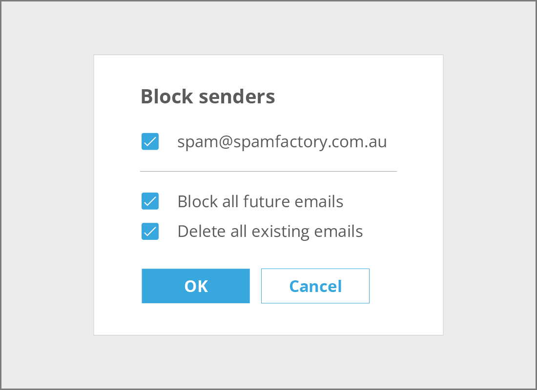 The Block senders confirmation panel in Yahoo Mail