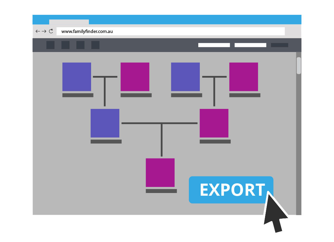 An illustration of an export option on a typical family history website