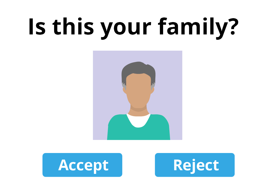 An illustration of an option to add or reject a suggested family member from the online website