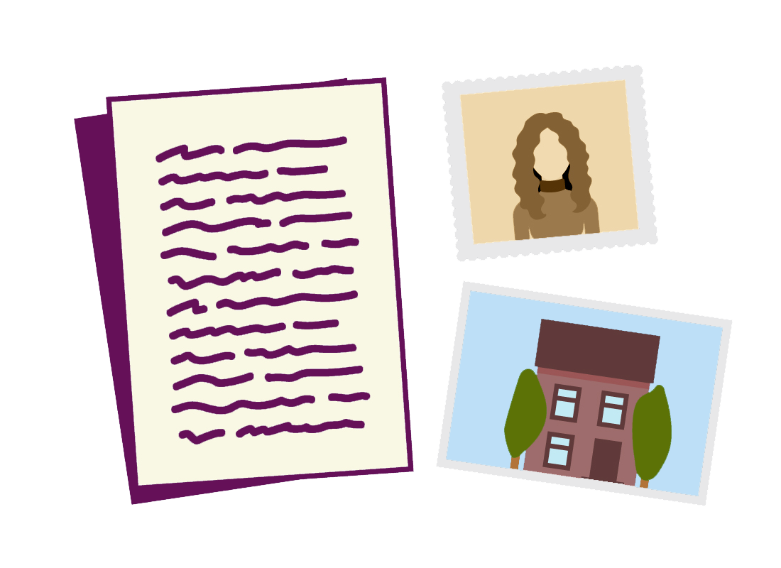 An illustration of notes and family photos that you might have at home ready to start your family history research