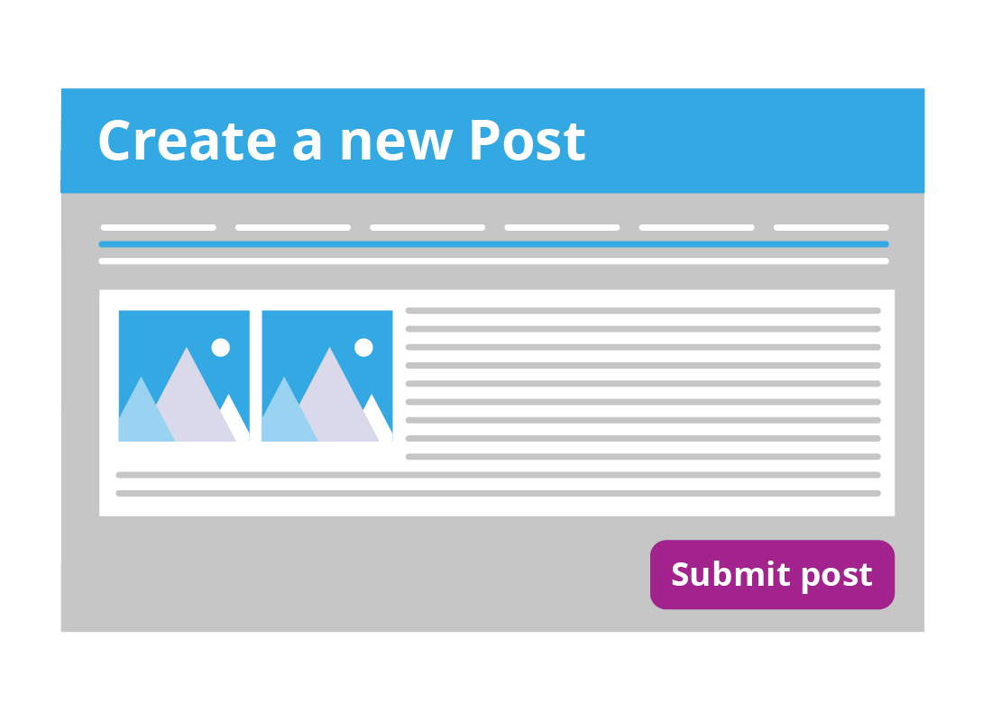 An illustration of a new post for your blog with the 'submit post' button waiting to be clicked