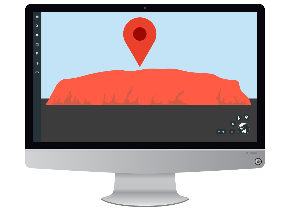 An illustration of Google Earth with Uluru as the location being shown on the screen.
