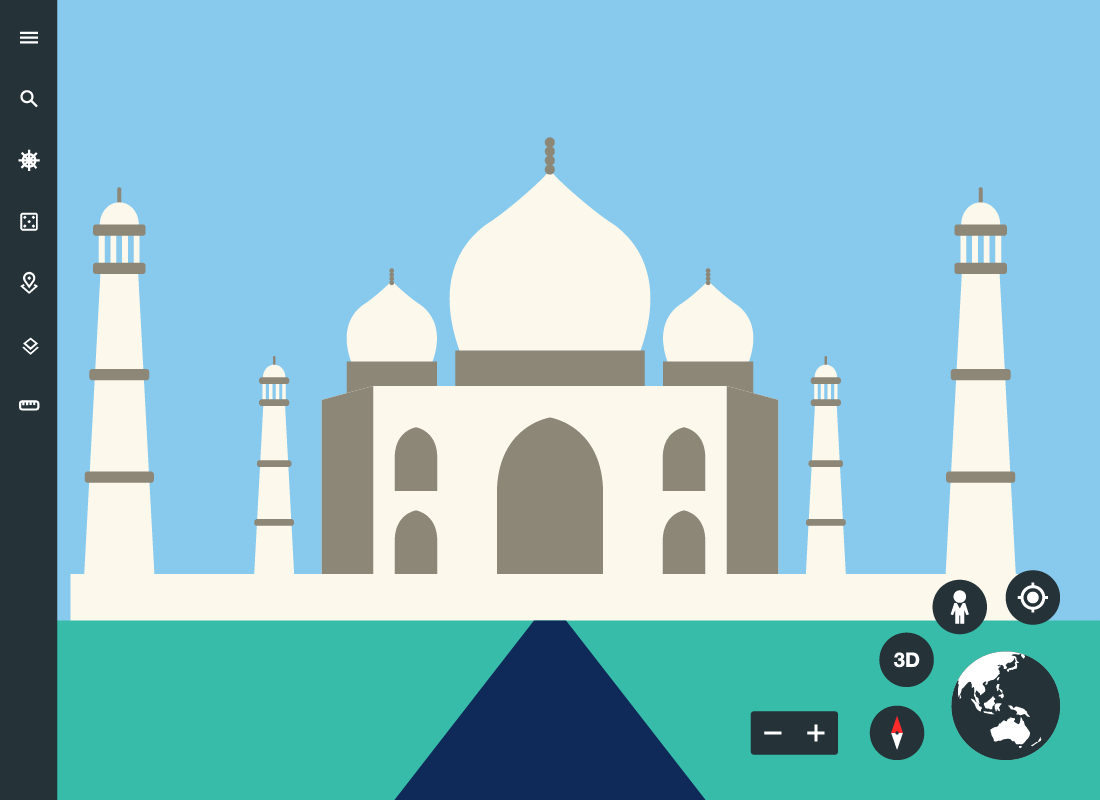 An illustration of Google Earth with the Taj Mahal in India as the location being shown on the screen.