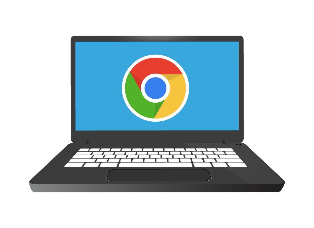 An illustration of a laptop with Google’s Chrome browser icon on the screen ready to use.