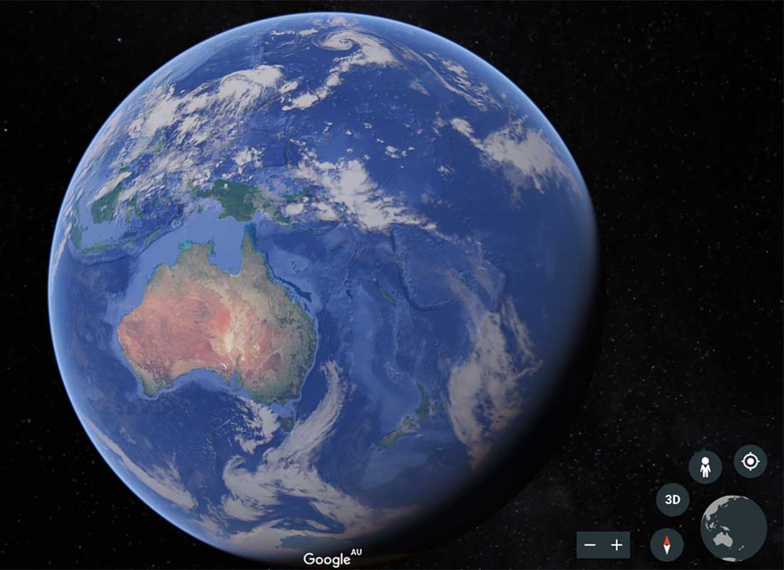 A screenshot of the Google Earth starting page, where you see the Earth from space.