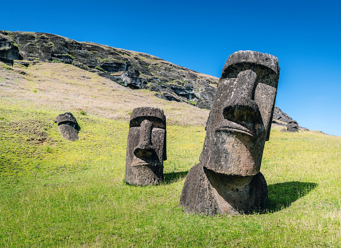 A photo of the Easter Island human-faced statues.