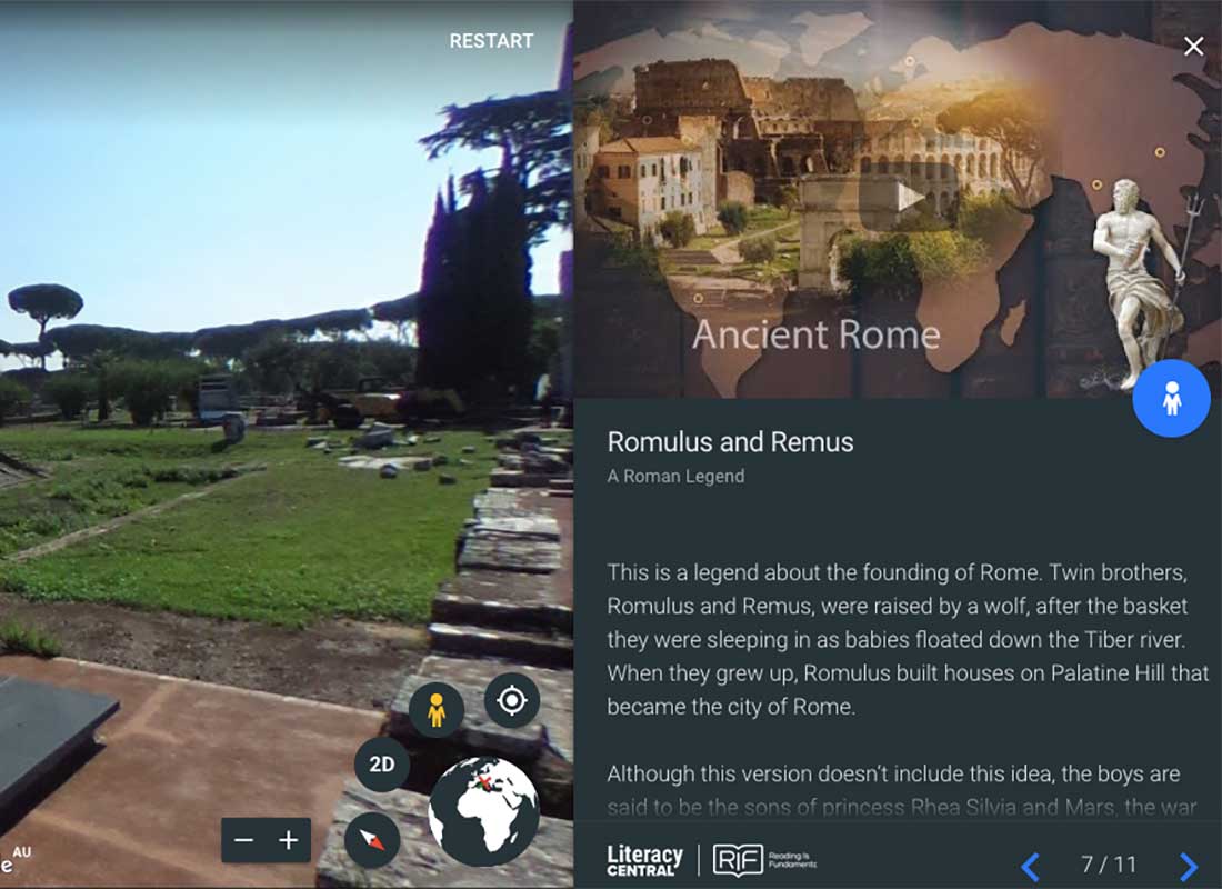 A screenshot of an interactive voyage following Romulus and Remus