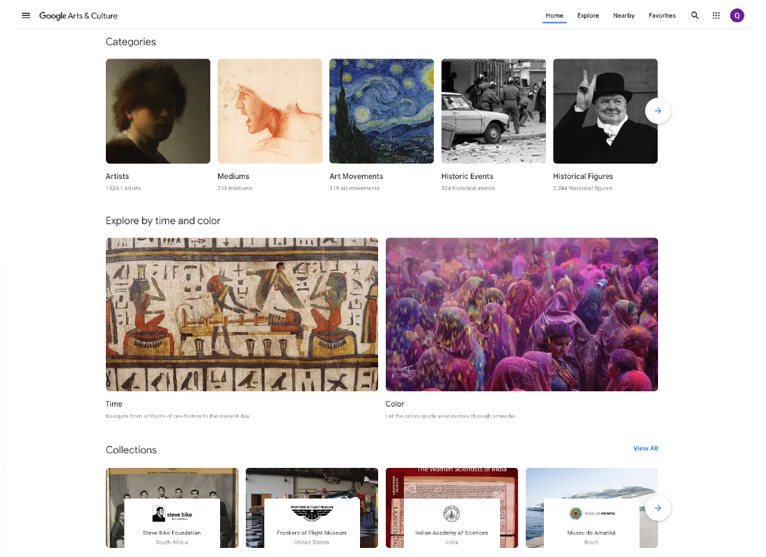 Some of the items you can explore on the Google Arts & Culture website