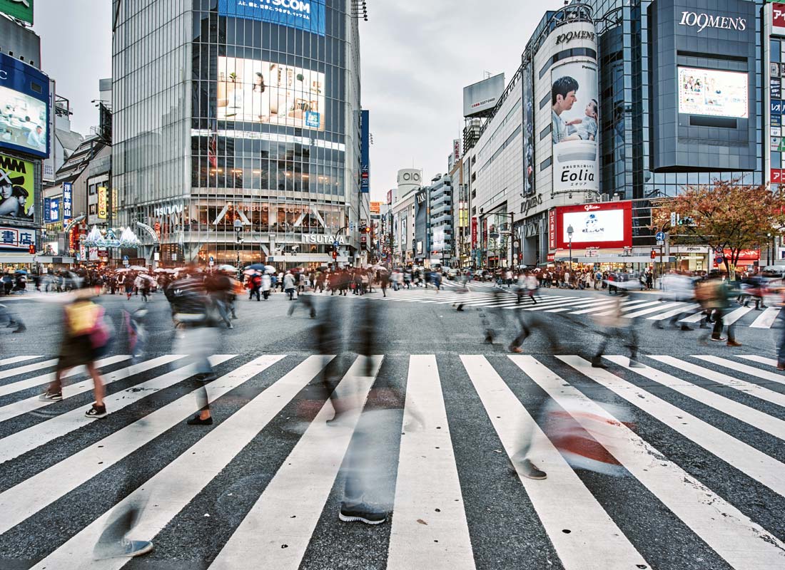 The infamous zebra crossings at Shibuya, Tokyo