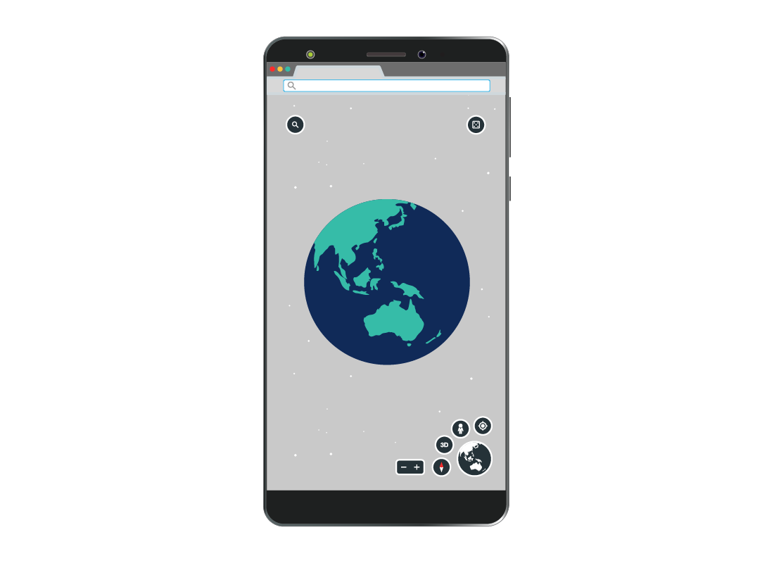 A smartphone with the Google Earth app open on the screen.